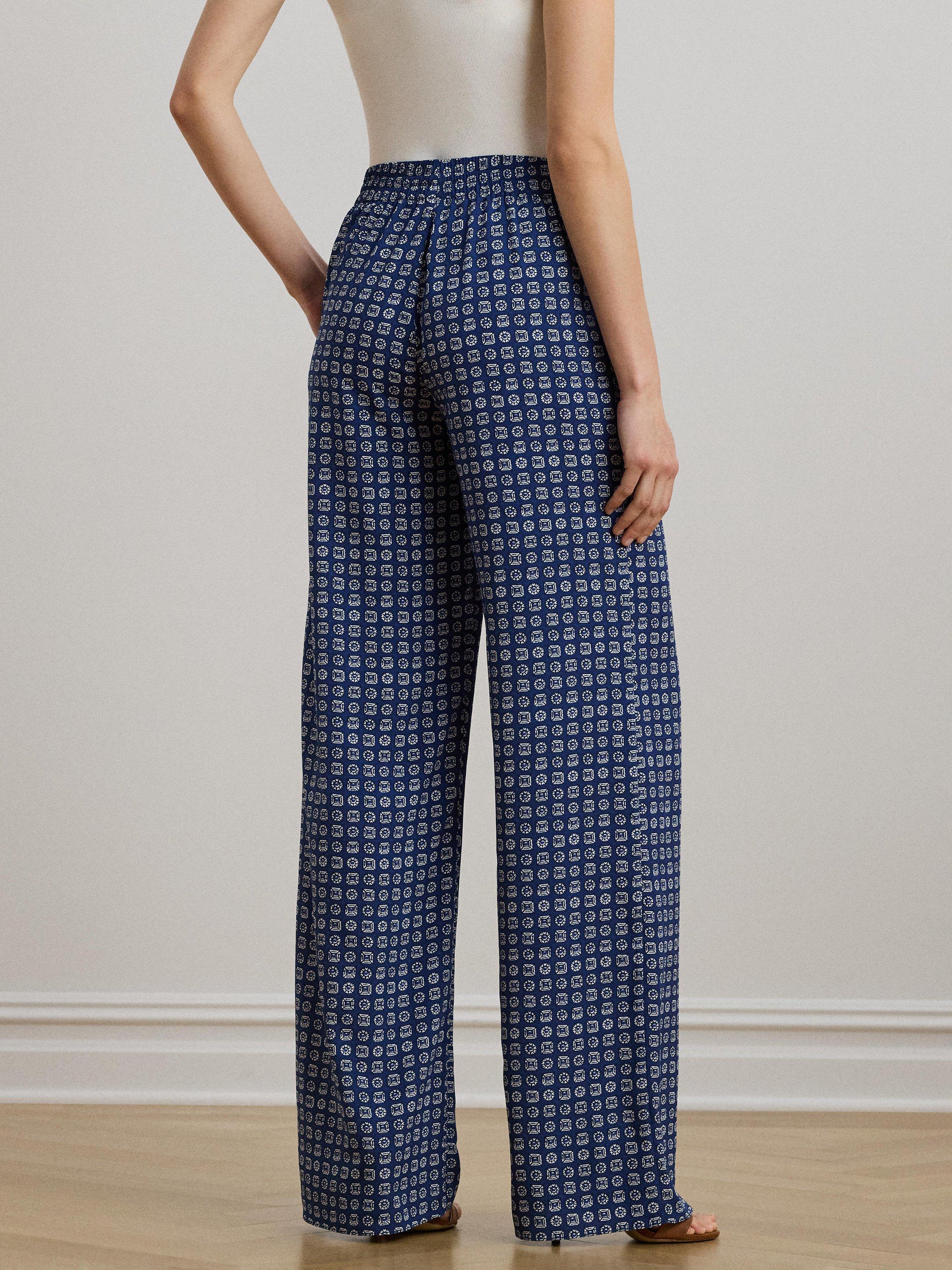 Product image 3 of 4, which shows Lauren Ralph Lauren Ziakash Print Trousers, Blue/White, XS