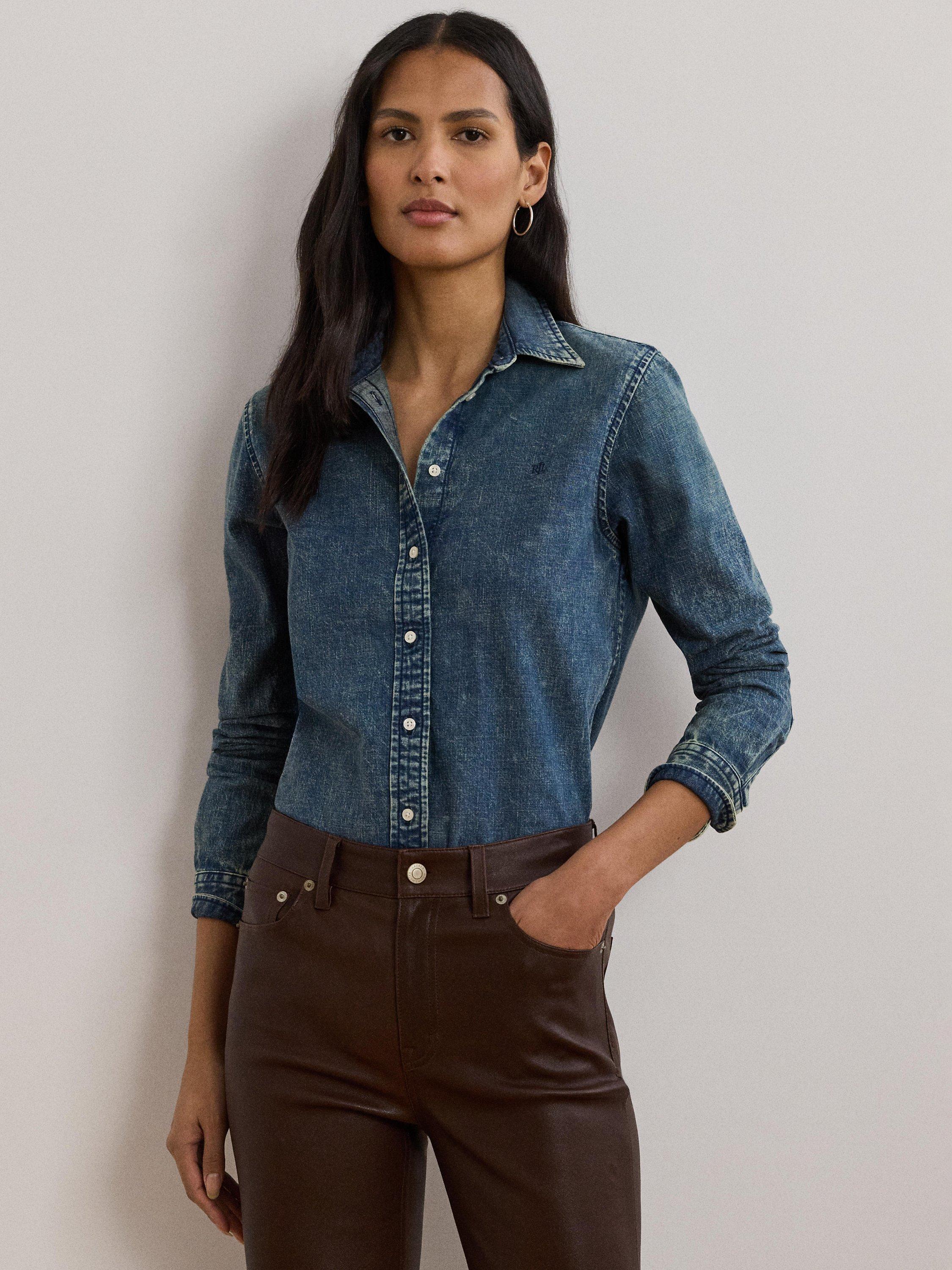 Product image 2 of 4, which shows Lauren Ralph Lauren Jamelko Long Sleeve Denim Shirt, Haze Wash, XS