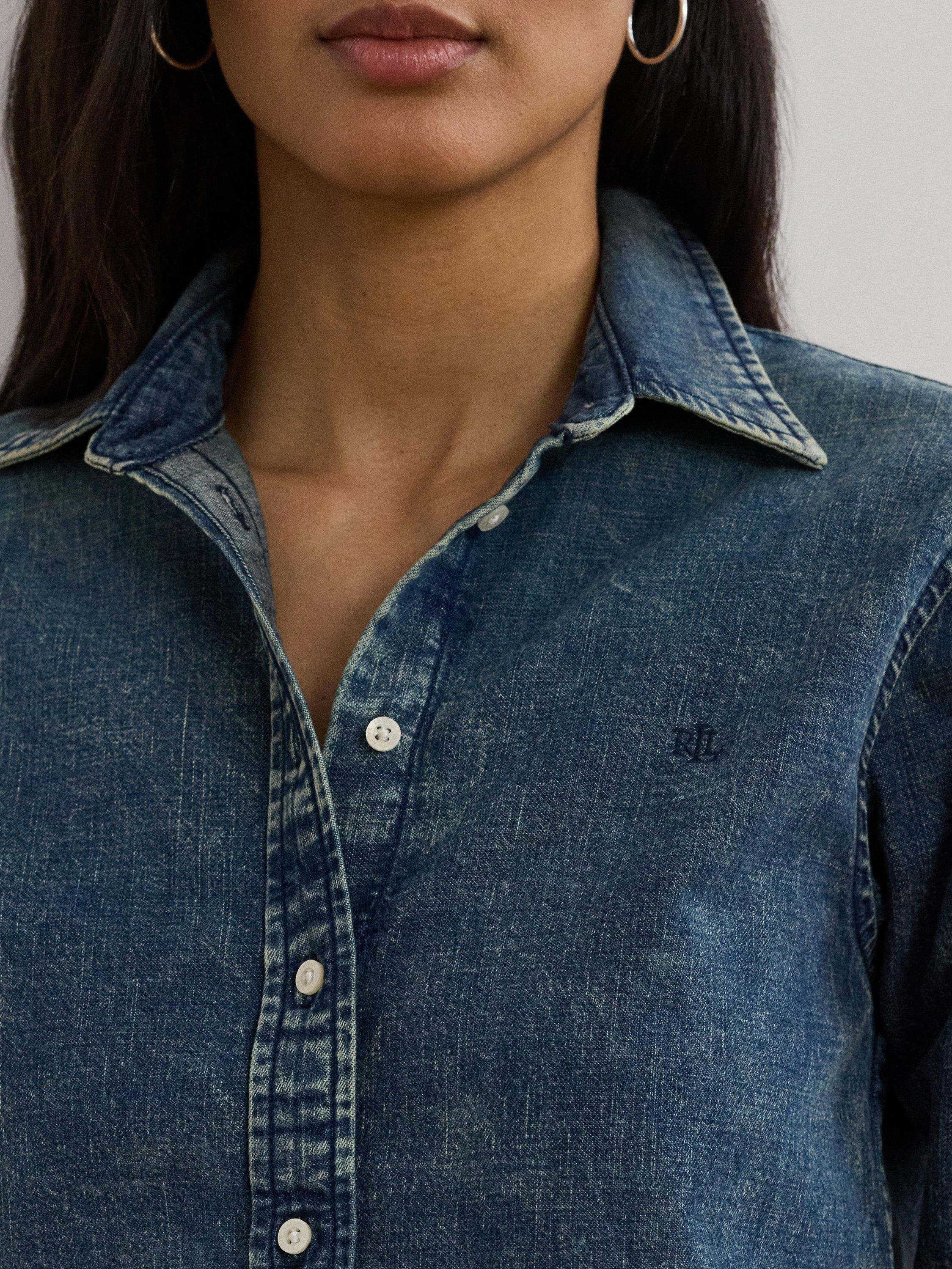 Product image 3 of 4, which shows Lauren Ralph Lauren Jamelko Long Sleeve Denim Shirt, Haze Wash, XS