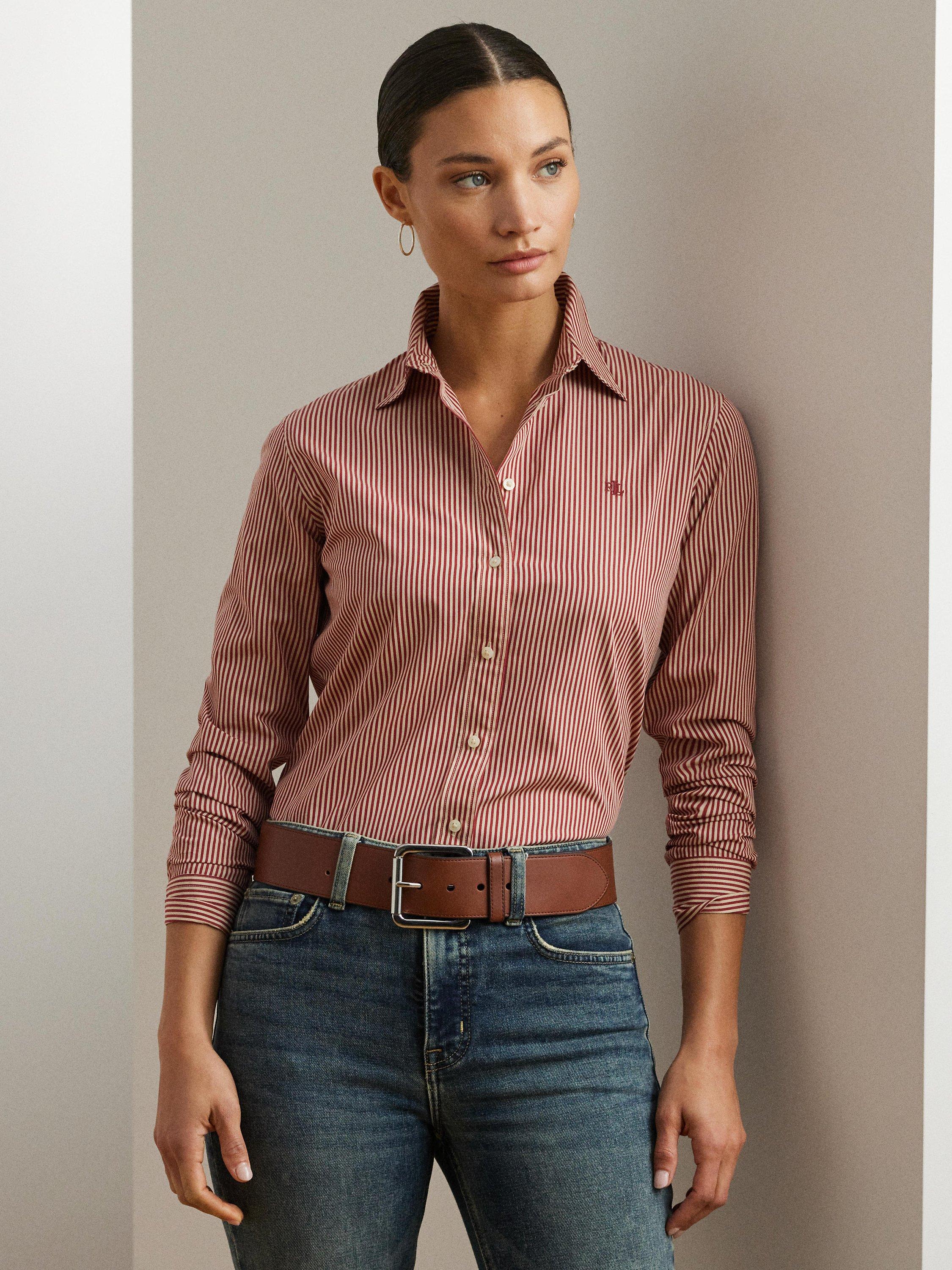 Product image 2 of 4, which shows Lauren Ralph Lauren Jamelko Striped Cotton Shirt, Red/Cream, XS