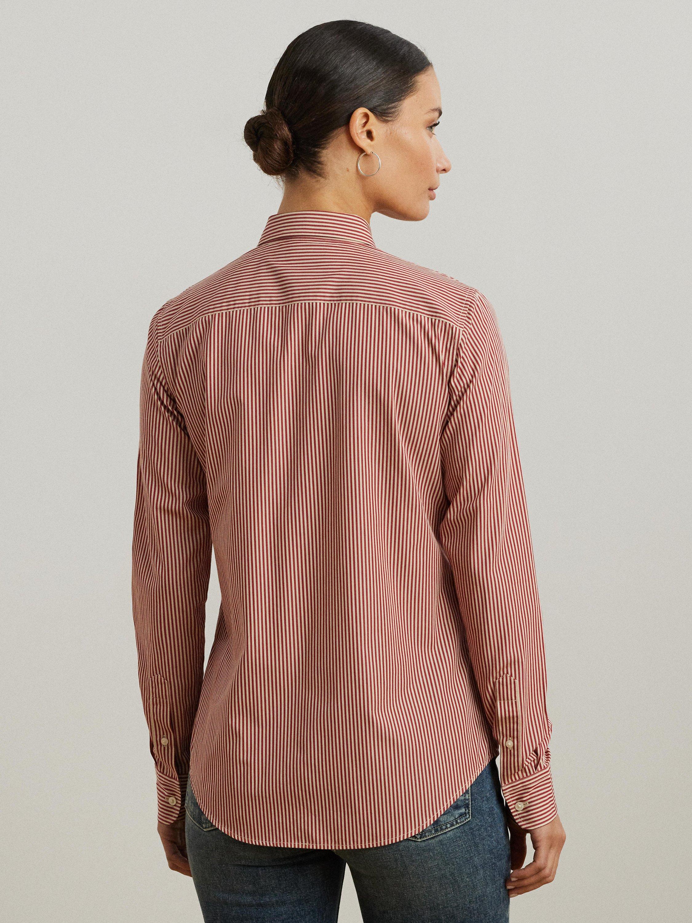 Product image 4 of 4, which shows Lauren Ralph Lauren Jamelko Striped Cotton Shirt, Red/Cream, XS