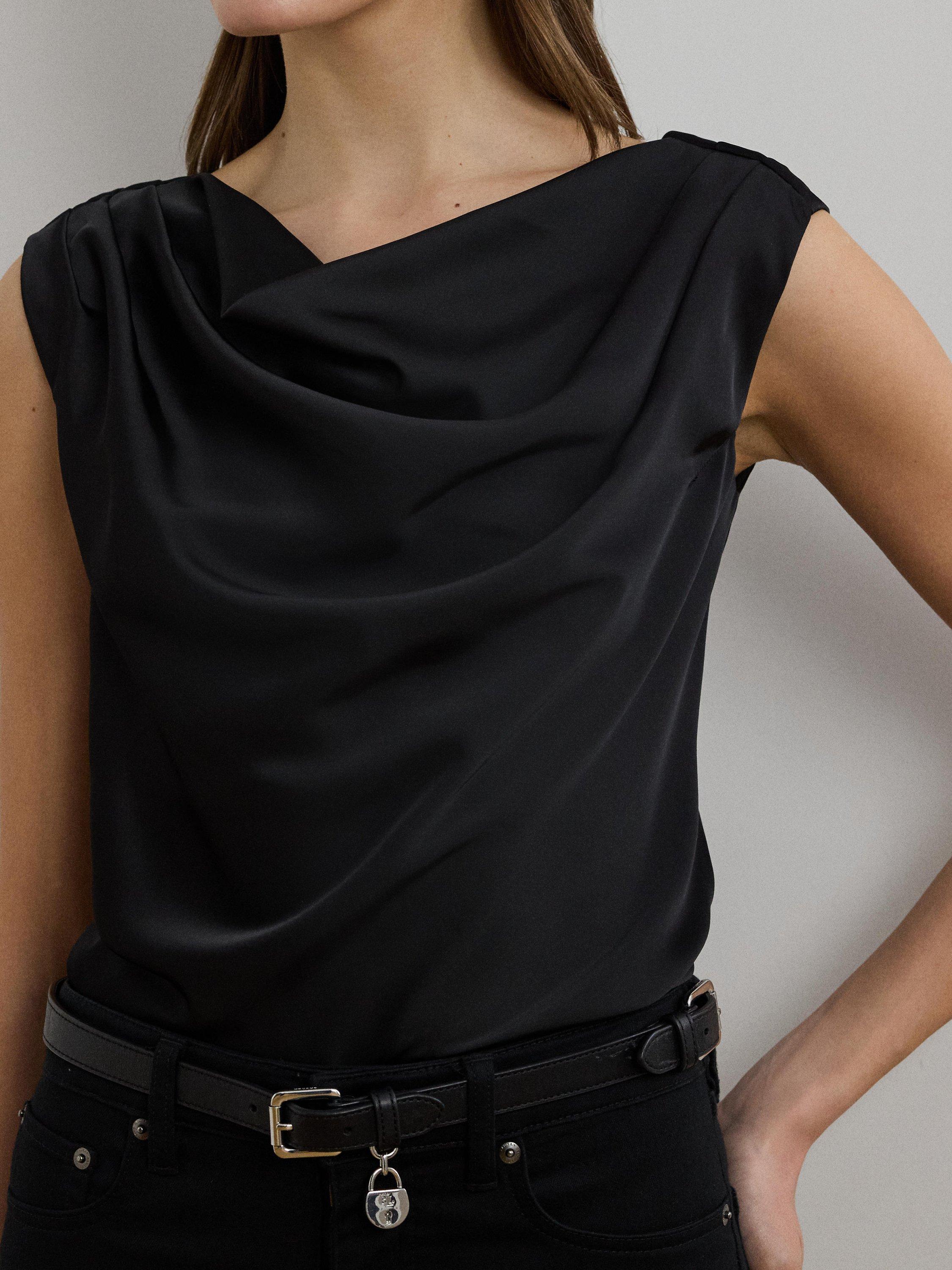 Product image 3 of 3, which shows Lauren Ralph Lauren Kinthea Satin Top, Black, XS