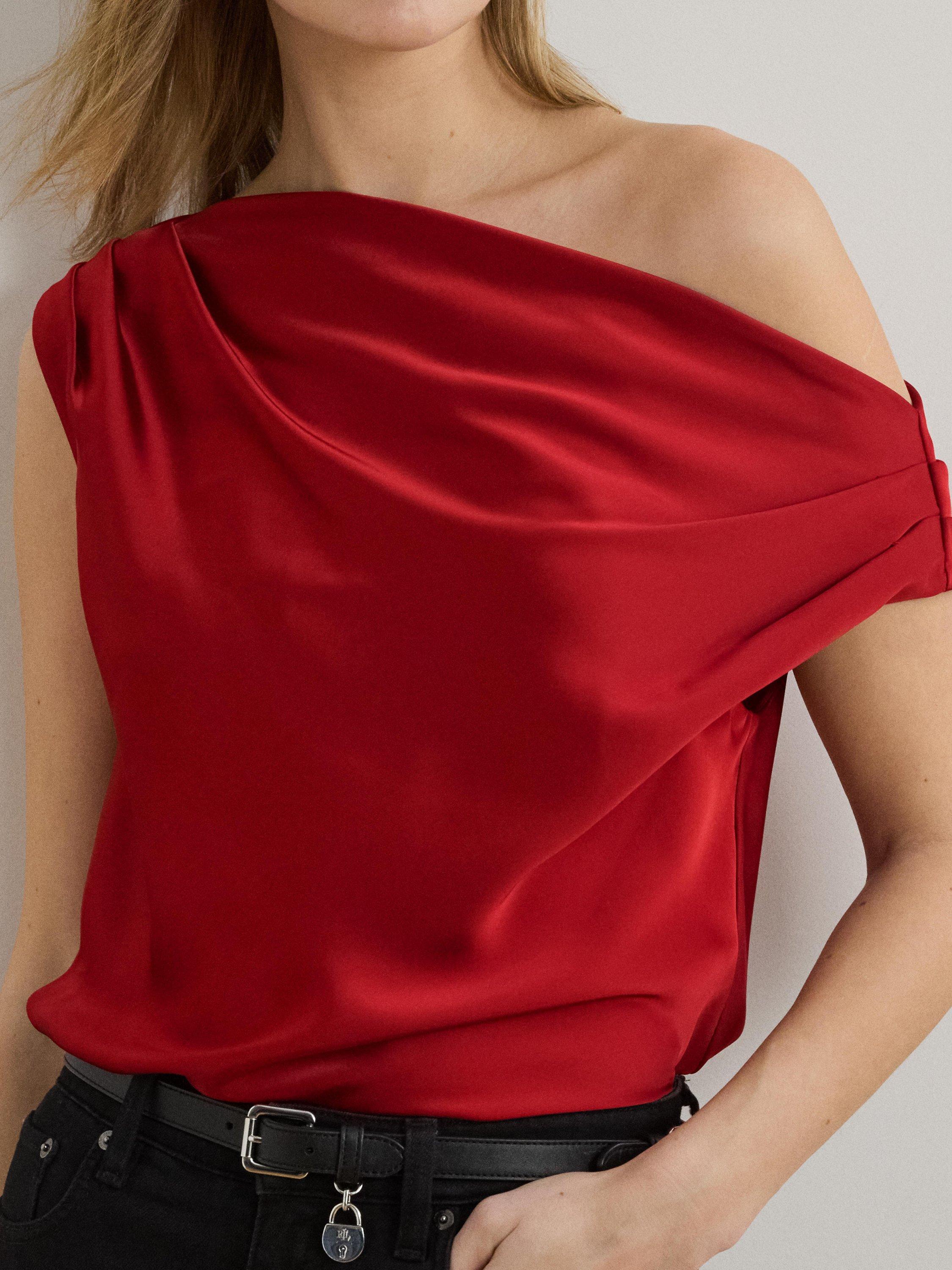 Product image 3 of 4, which shows Lauren Ralph Lauren Kinthea Satin Top, Madison Red, XS