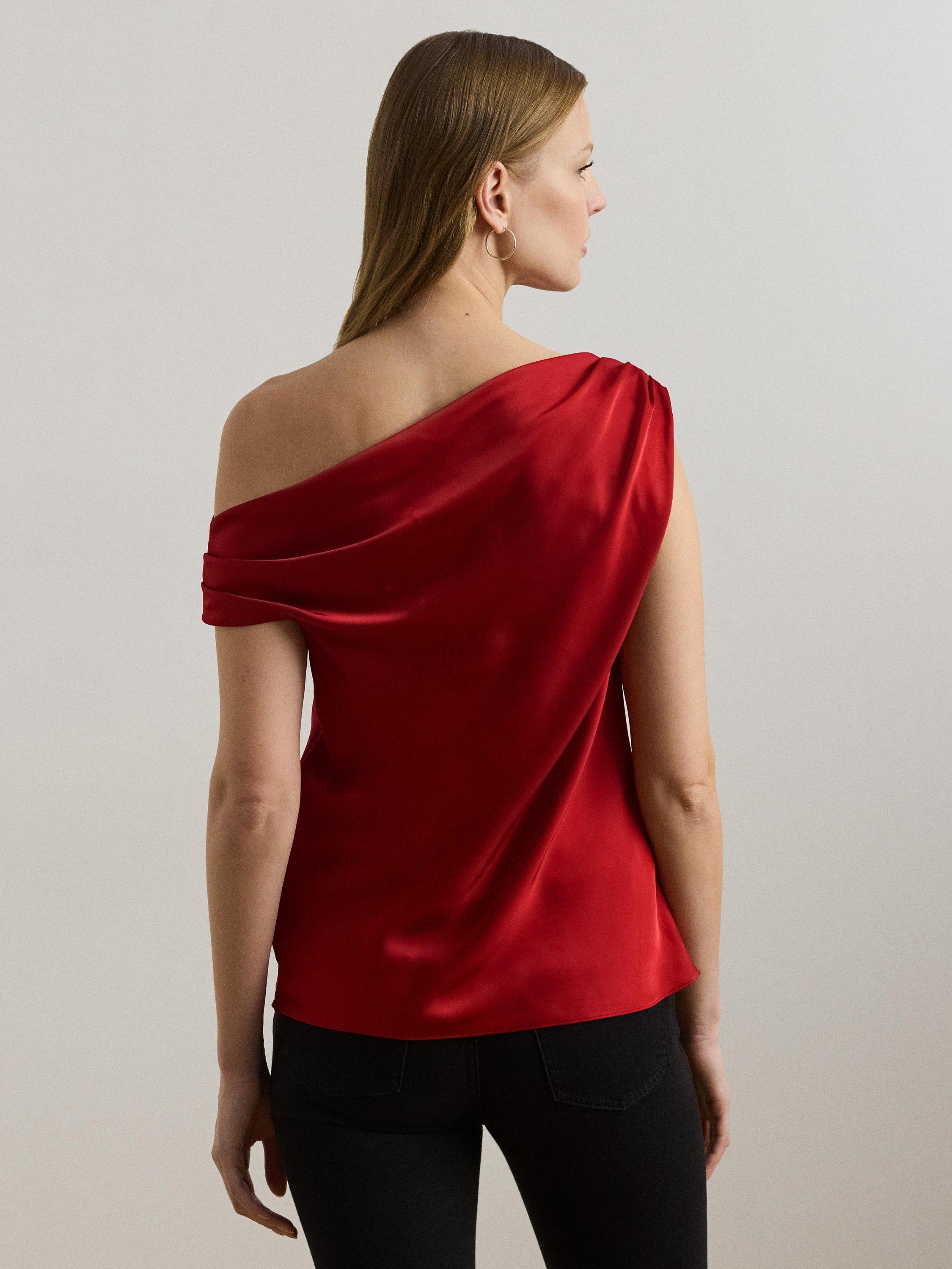 Product image 4 of 4, which shows Lauren Ralph Lauren Kinthea Satin Top, Madison Red, XS