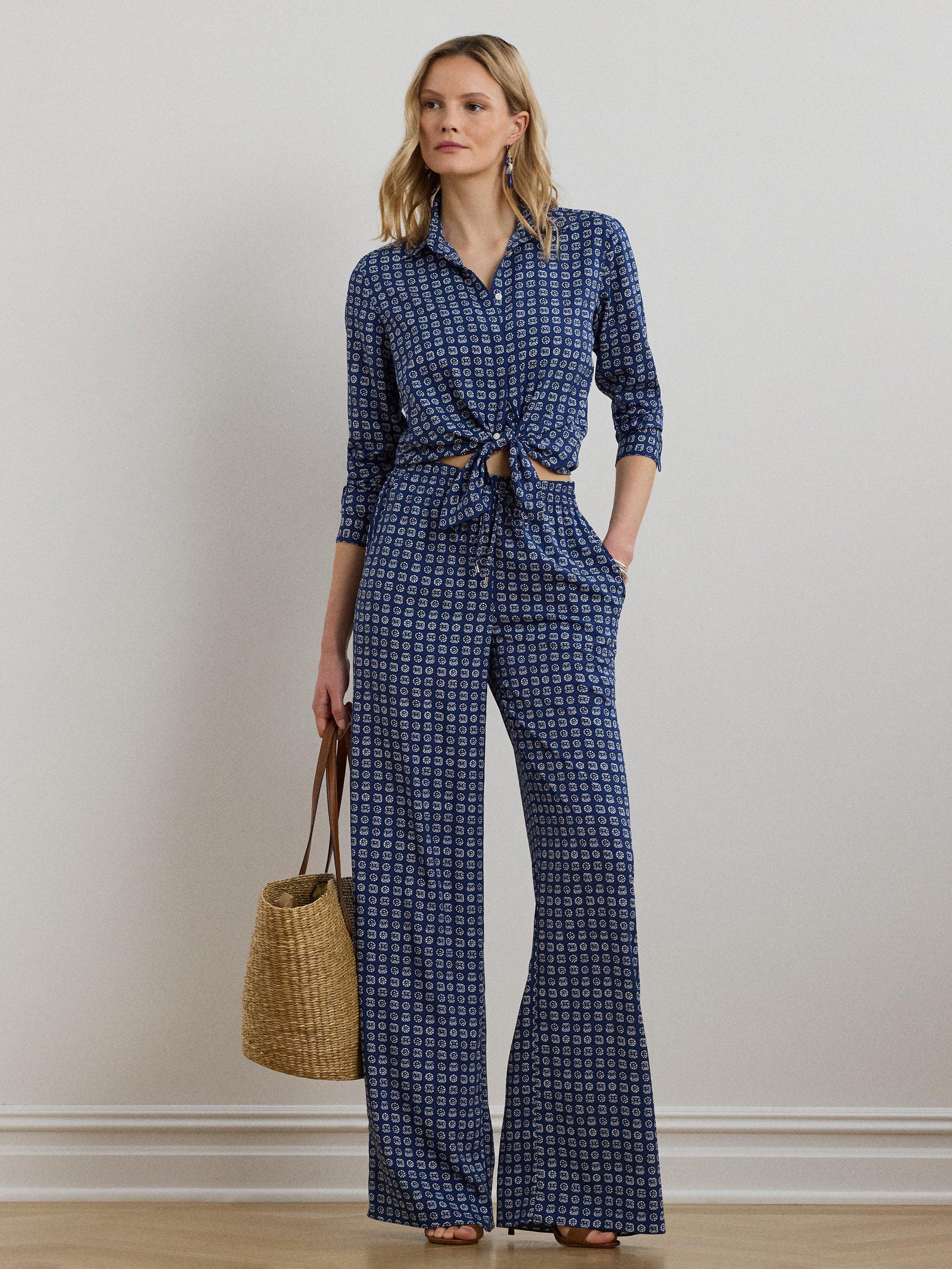 Product image 1 of 4, which shows Lauren Ralph Lauren Kristy Graphic Shirt, Blue/White, XS