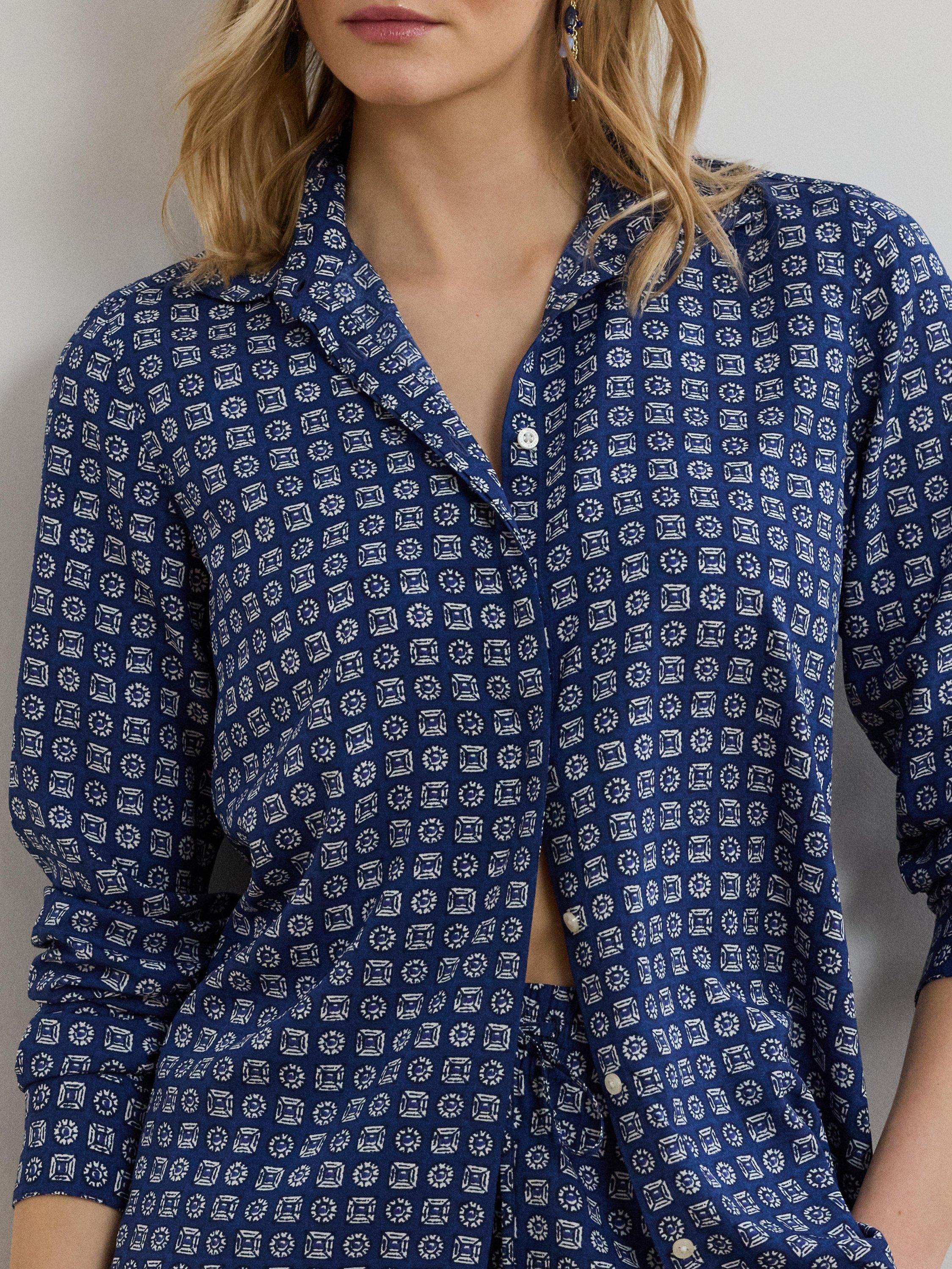 Product image 3 of 4, which shows Lauren Ralph Lauren Kristy Graphic Shirt, Blue/White, XS