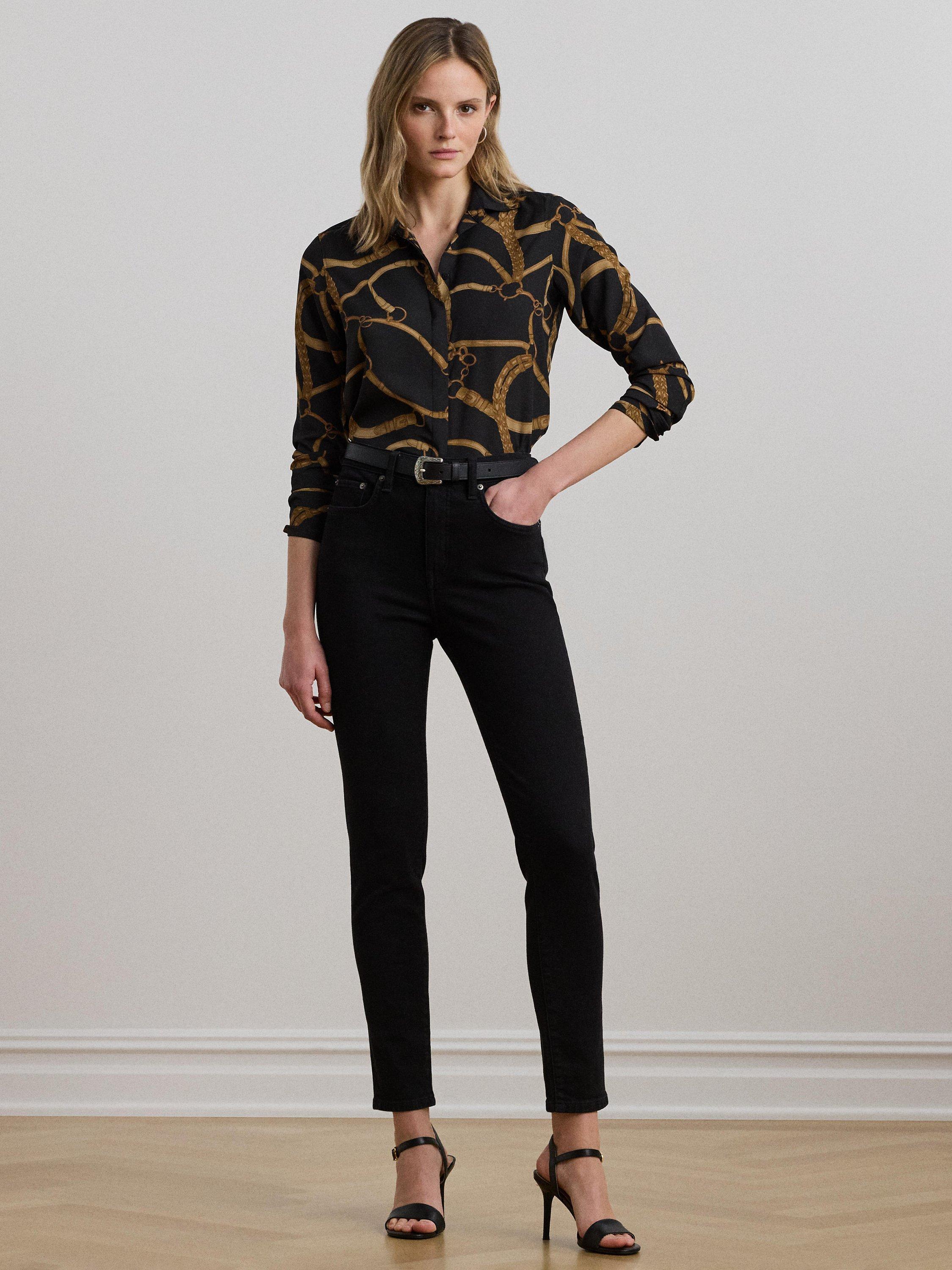 Product image 1 of 4, which shows Lauren Ralph Lauren Kristy Print Blouse, Black/Brown, XS