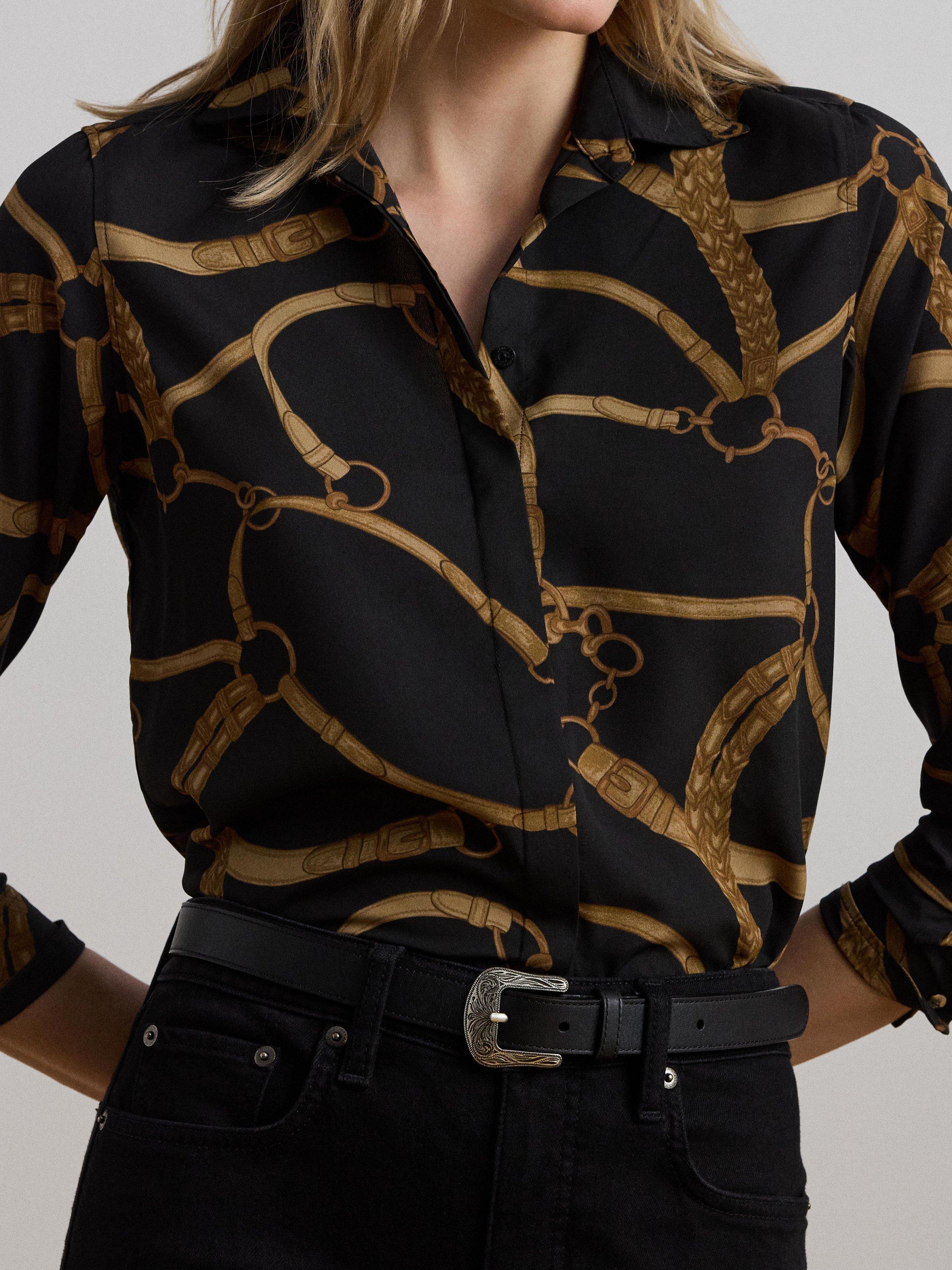 Product image 3 of 4, which shows Lauren Ralph Lauren Kristy Print Blouse, Black/Brown, XS