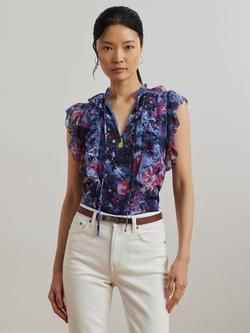 Lauren Ralph Lauren Perlette Floral Ruffle Top, Blue Multi - view 2, Blue Multi