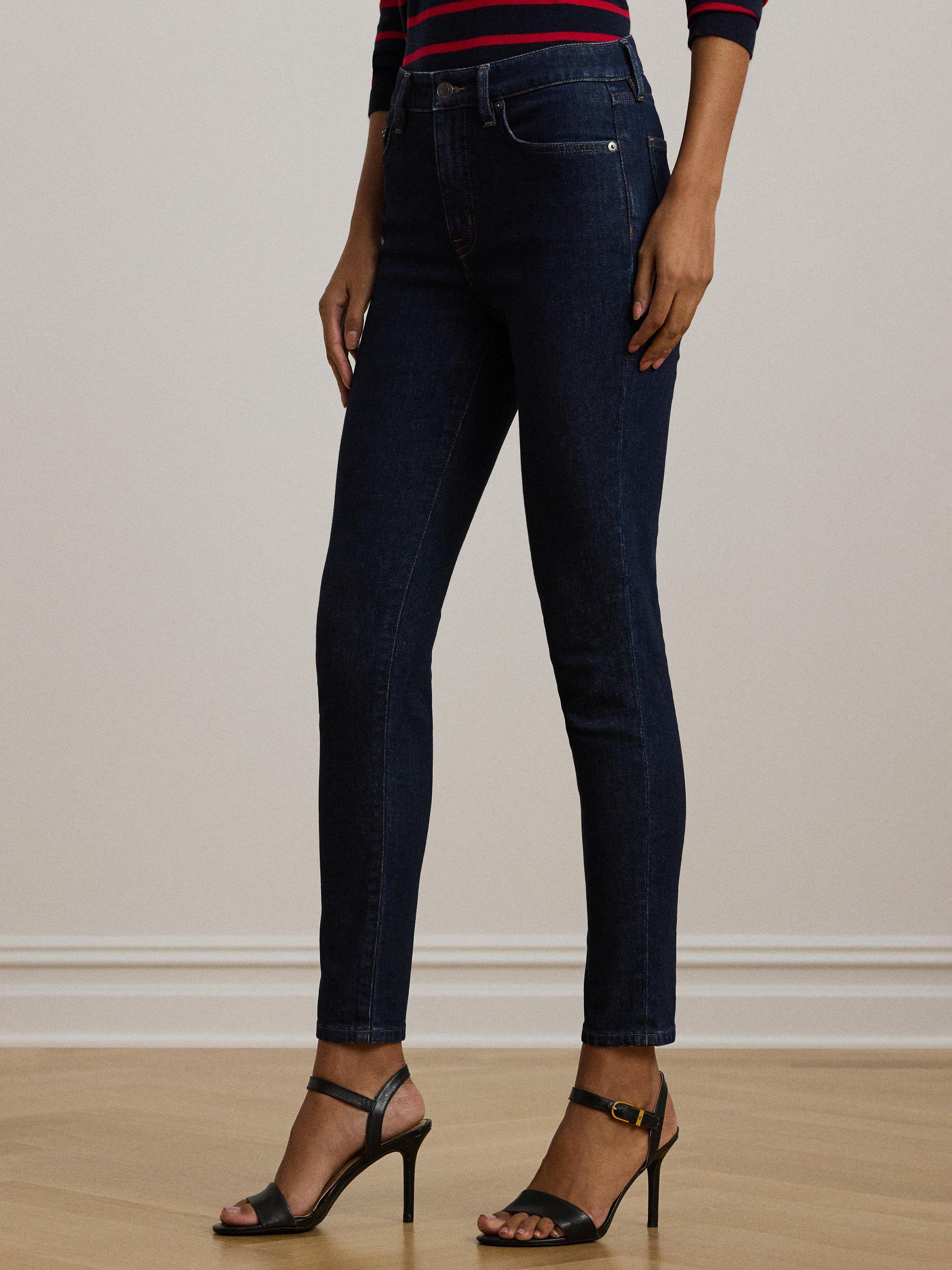 Product image 3 of 5, which shows Lauren Ralph Lauren High Rise Skinny Ankle Jeans, Dark Blue, 6