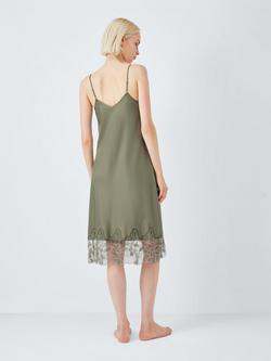 John Lewis Lace Trim Satin Chemise, Khaki - view 2, Khaki
