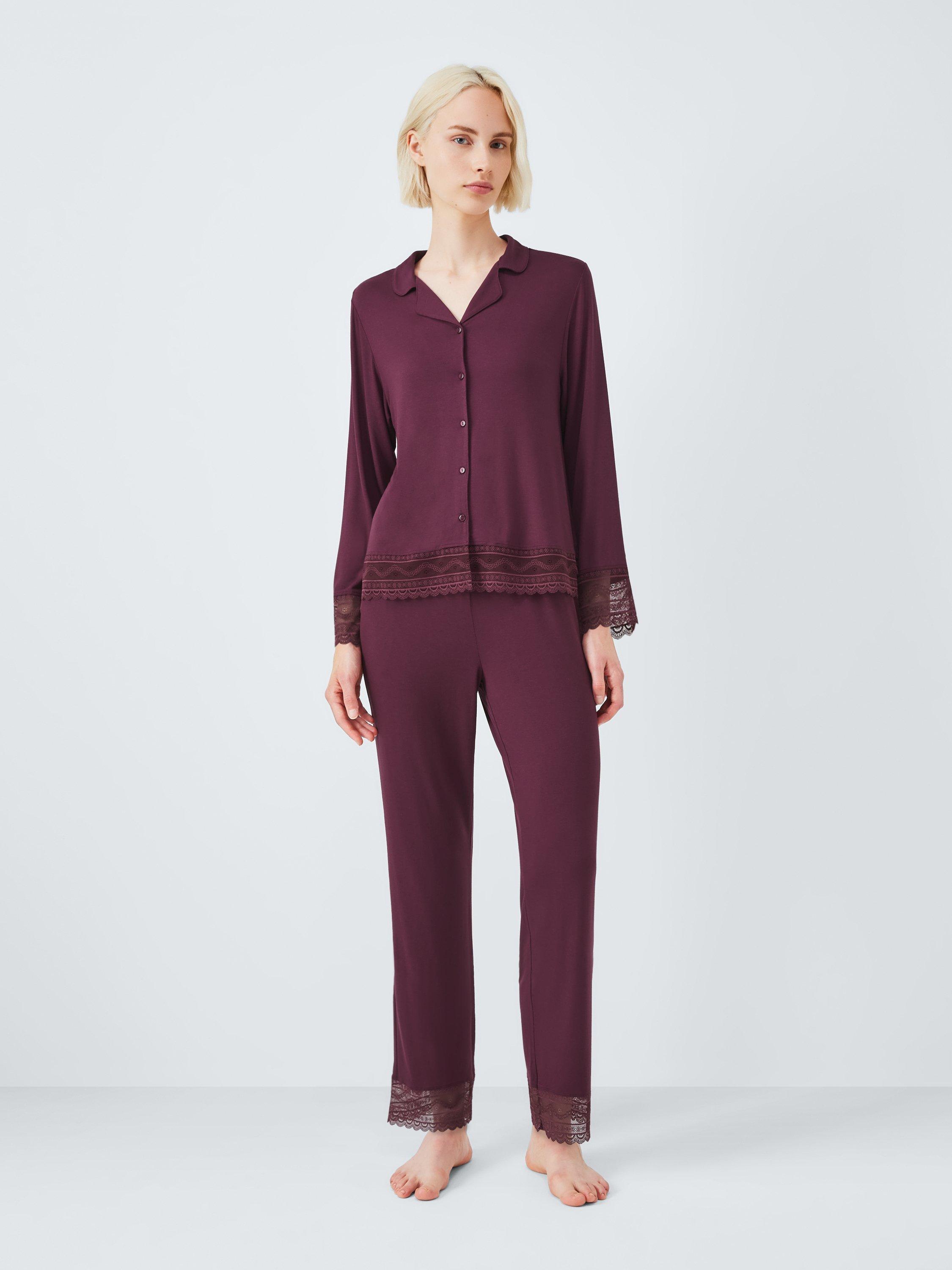 Product image 3 of 6, which shows John Lewis Willow Lace Trim Pyjama Set, Fig, 8