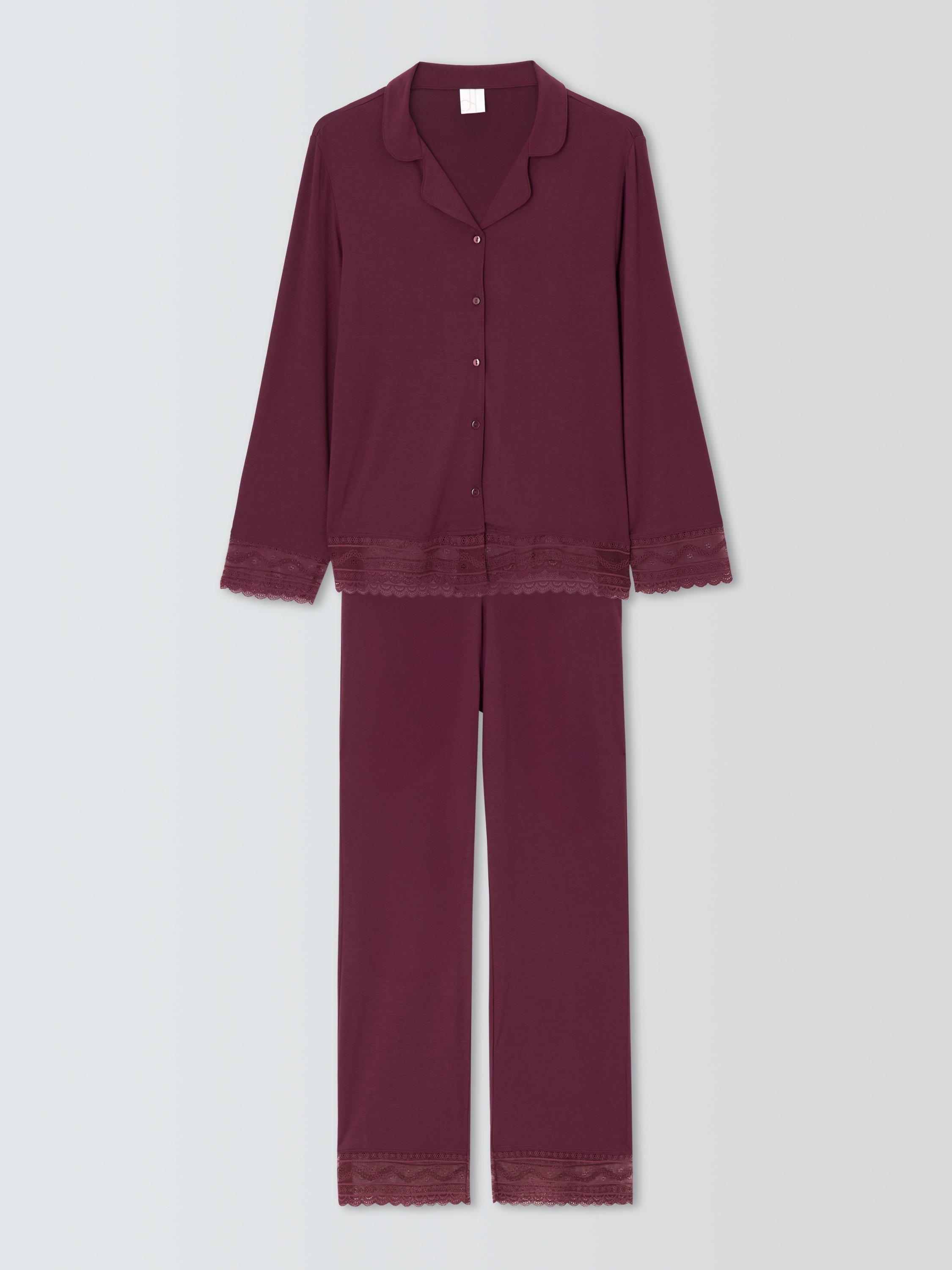 Product image 4 of 6, which shows John Lewis Willow Lace Trim Pyjama Set, Fig, 8