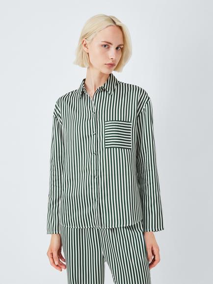 John Lewis Stripe Satin Long Pyjama Set, Scarab, Scarab