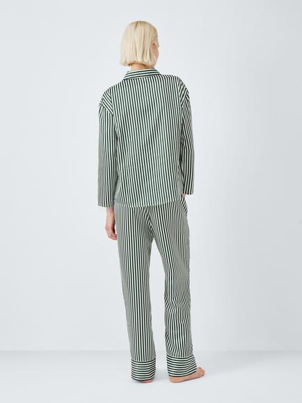 John Lewis Stripe Satin Long Pyjama Set, Scarab - view 2, Scarab
