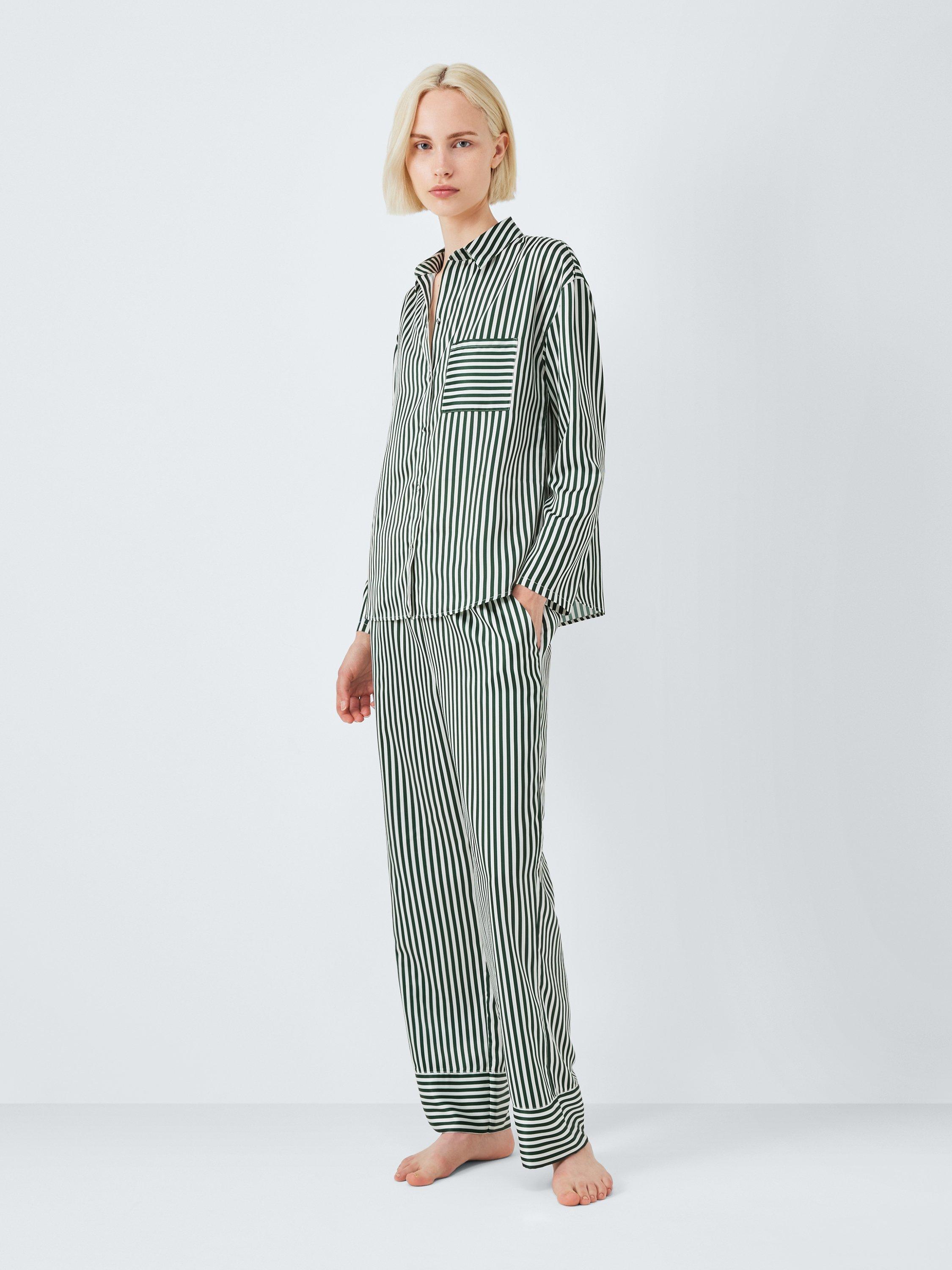 Product image 3 of 6, which shows John Lewis Stripe Satin Long Pyjama Set, Scarab, 8