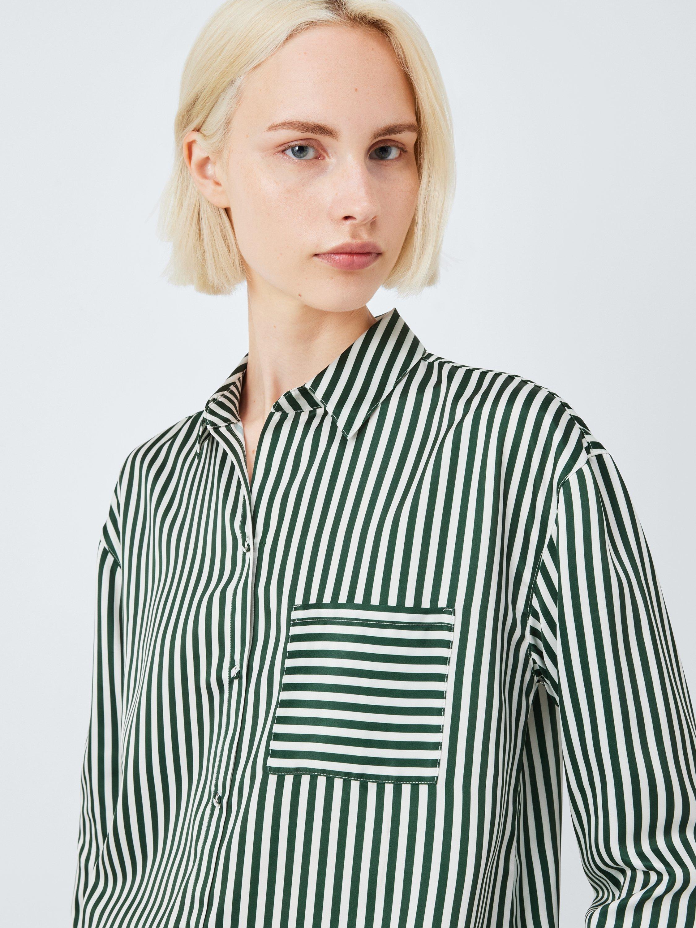 Product image 5 of 6, which shows John Lewis Stripe Satin Long Pyjama Set, Scarab, 8