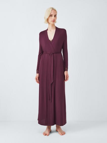 John Lewis Willow Lace Midi Dressing Gown, Fig, Fig