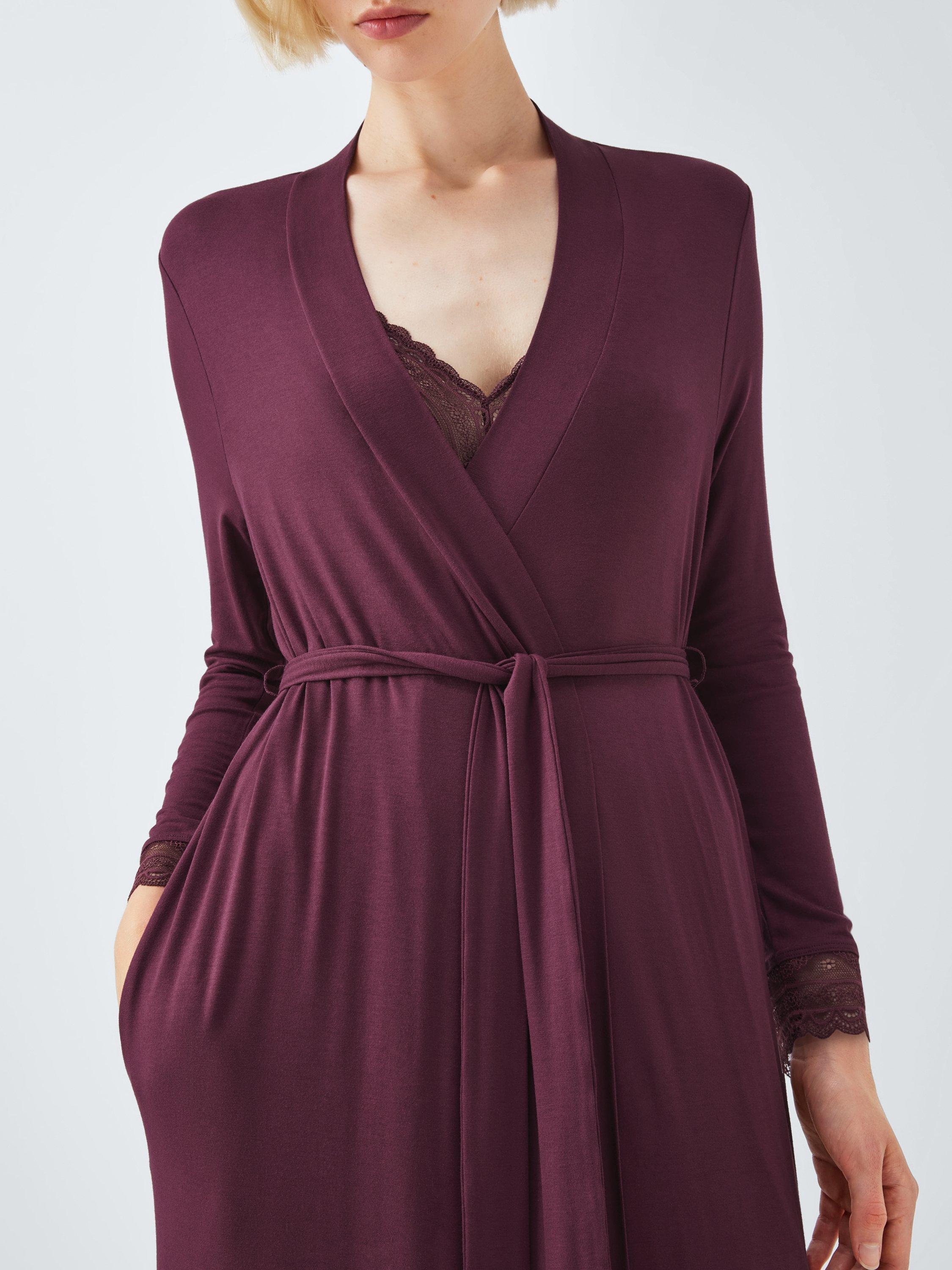 Product image 6 of 6, which shows John Lewis Willow Lace Midi Dressing Gown, Fig, M