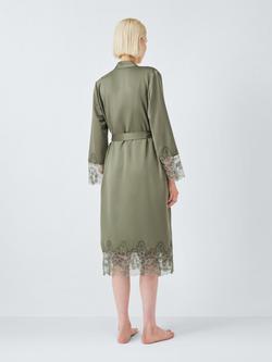 John Lewis Satin Lace Trim Dressing Gown, Khaki - view 2, Khaki