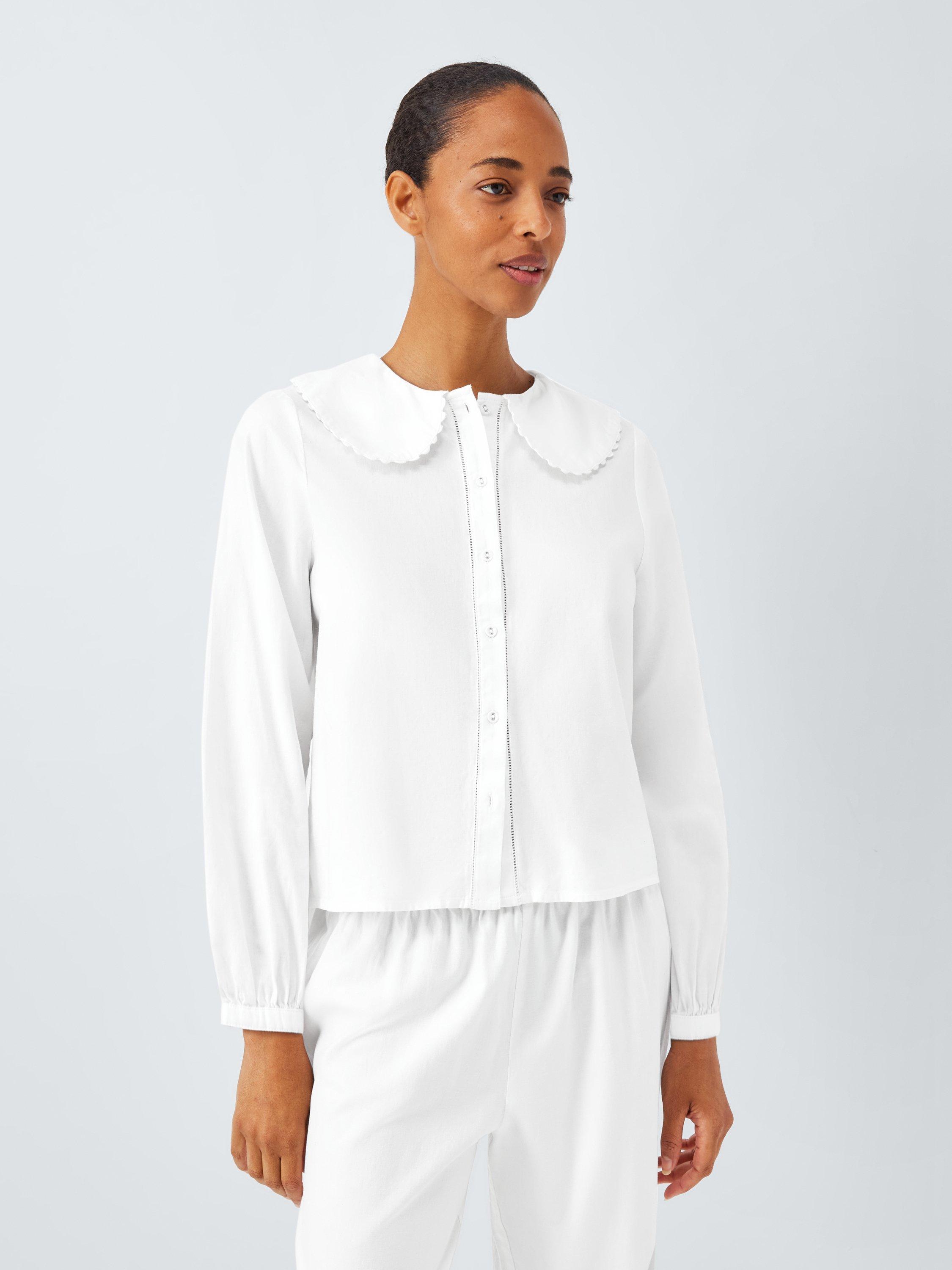 Product image 1 of 6, which shows John Lewis Scallop Trim Long Pyjama Set, Ivory, 10