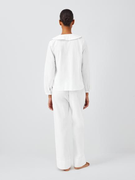 John Lewis Scallop Trim Long Pyjama Set, Ivory - view 2, Ivory