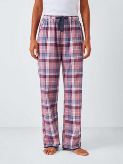John Lewis Yarn Dyed Plaid Check Brushed Cotton Pyjama Bottoms, Pink/Blue, Pink/Blue