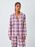 John Lewis Check Brushed Cotton Long Pyjama Set, Purple Sage