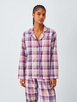 John Lewis Check Brushed Cotton Long Pyjama Set, Purple Sage, Purple Sage