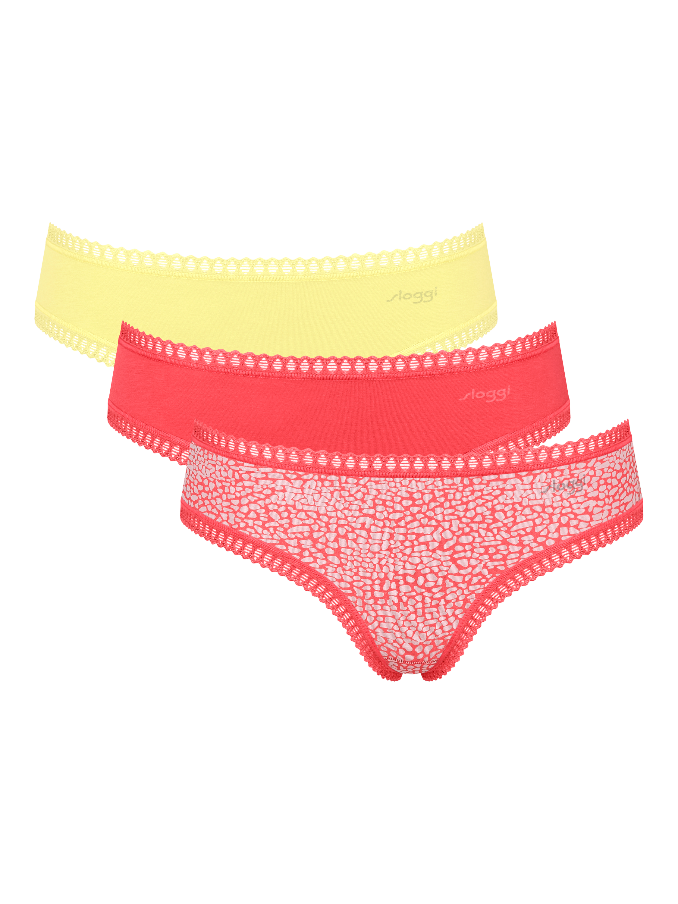 Product image 1 of 8, which shows sloggi GO Crush Organic Cotton Blend Hipster Knickers, Pack of 3, Multi, XXL