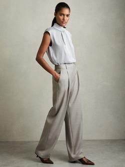 Reiss Harper Textured Wool Rich Wide Leg Trousers, Grey, Grey