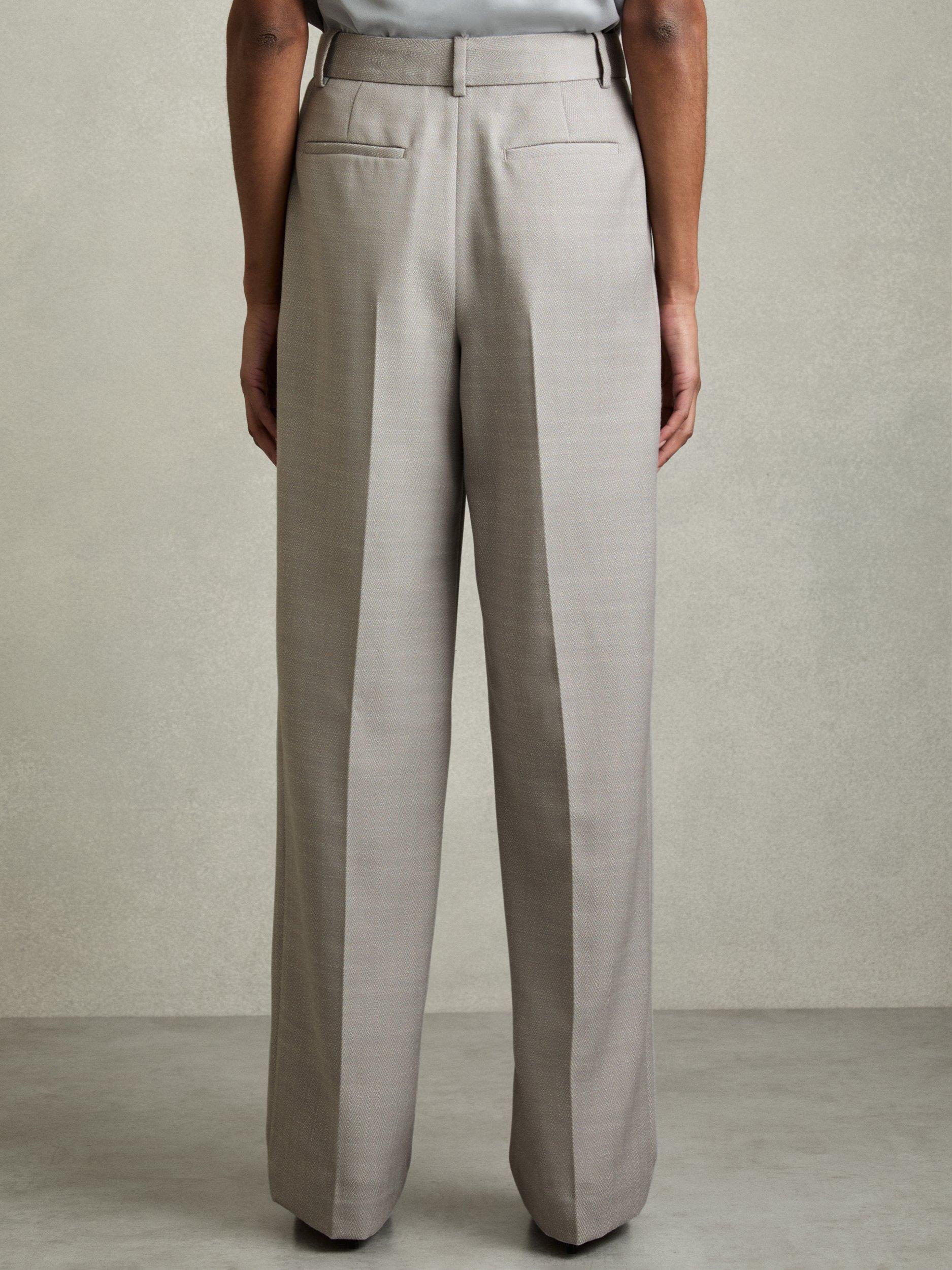 Product image 2 of 5, which shows Reiss Harper Textured Wool Rich Wide Leg Trousers, Grey, 6R