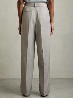 Reiss Harper Textured Wool Rich Wide Leg Trousers, Grey - view 2, Grey