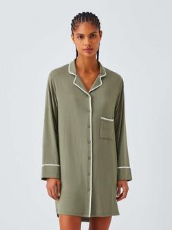 John Lewis Blanket Stitch Nightshirt containing TENCEL™ Modal, Khaki, Khaki
