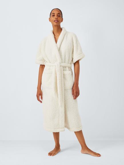 John Lewis 1/2 Sleeve Borg Dressing Gown, Ivory, Ivory