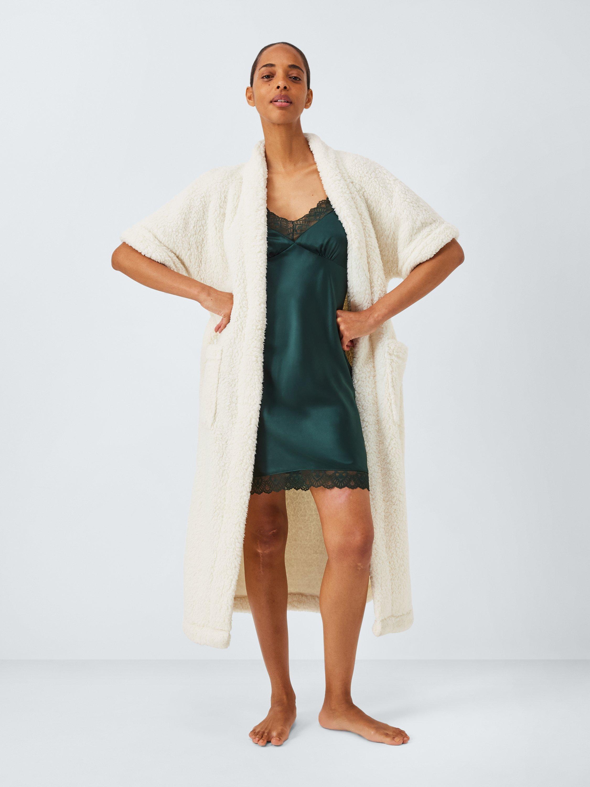 Product image 3 of 6, which shows John Lewis 1/2 Sleeve Borg Dressing Gown, Ivory, S