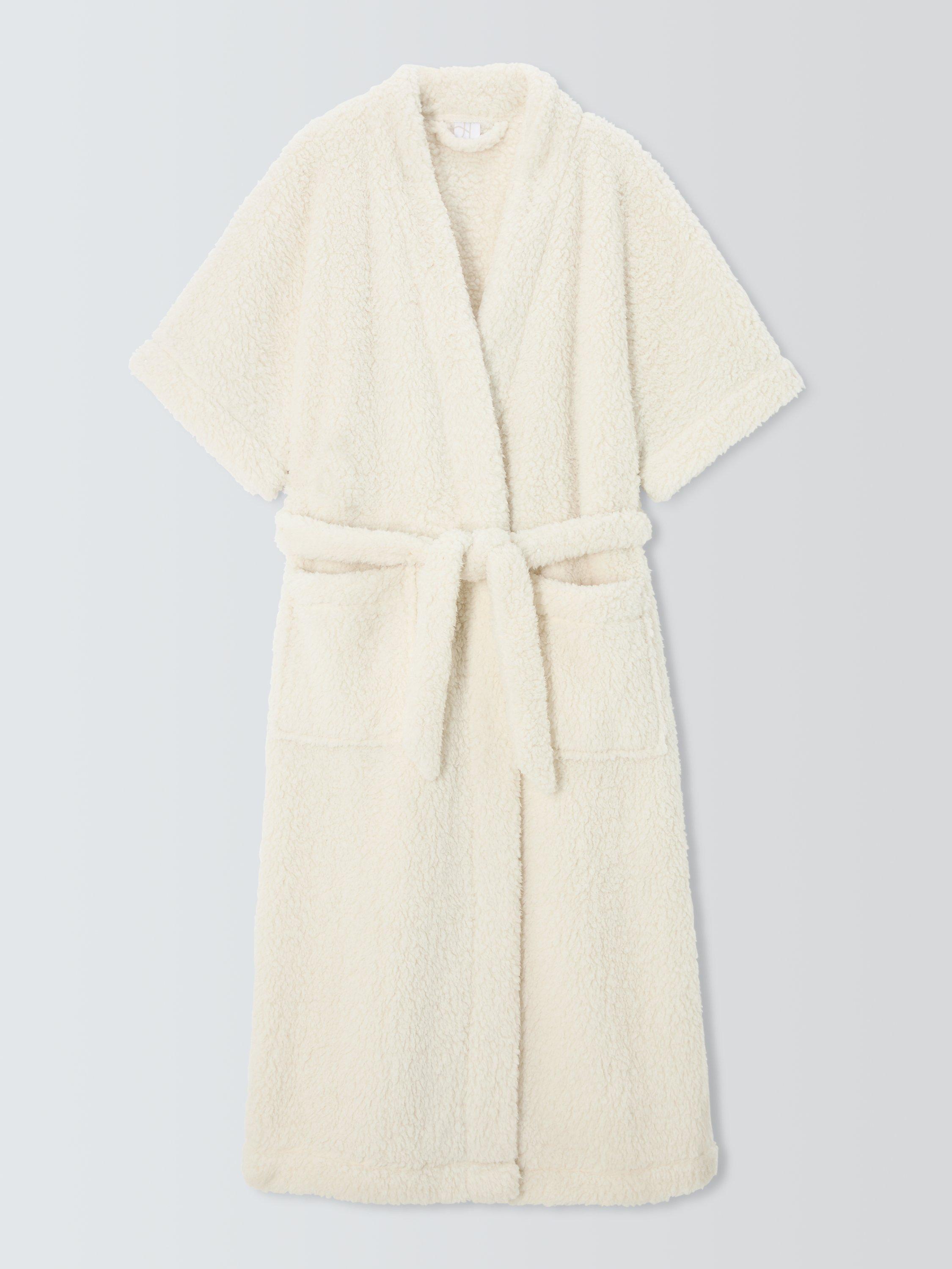 Product image 4 of 6, which shows John Lewis 1/2 Sleeve Borg Dressing Gown, Ivory, S