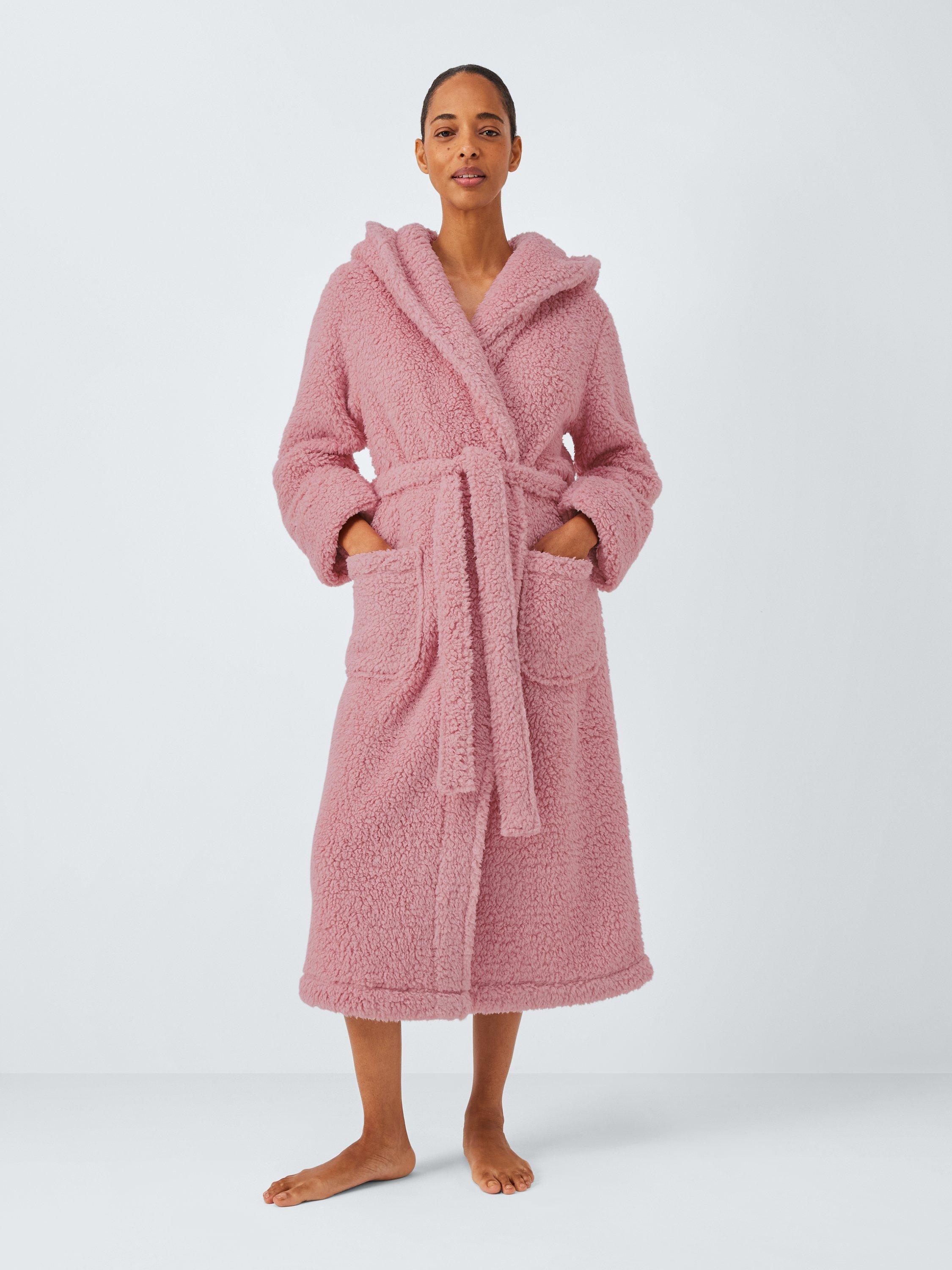 Product image 1 of 6, which shows John Lewis Lux Borg Hooded Dressing Gown, Blush, S