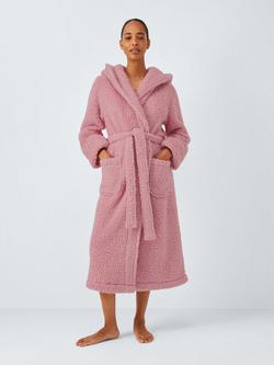 John Lewis Lux Borg Hooded Dressing Gown, Blush