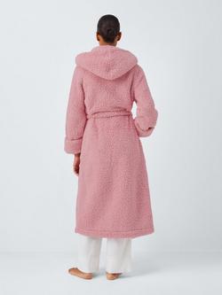 John Lewis Lux Borg Hooded Dressing Gown - view 2, Blush