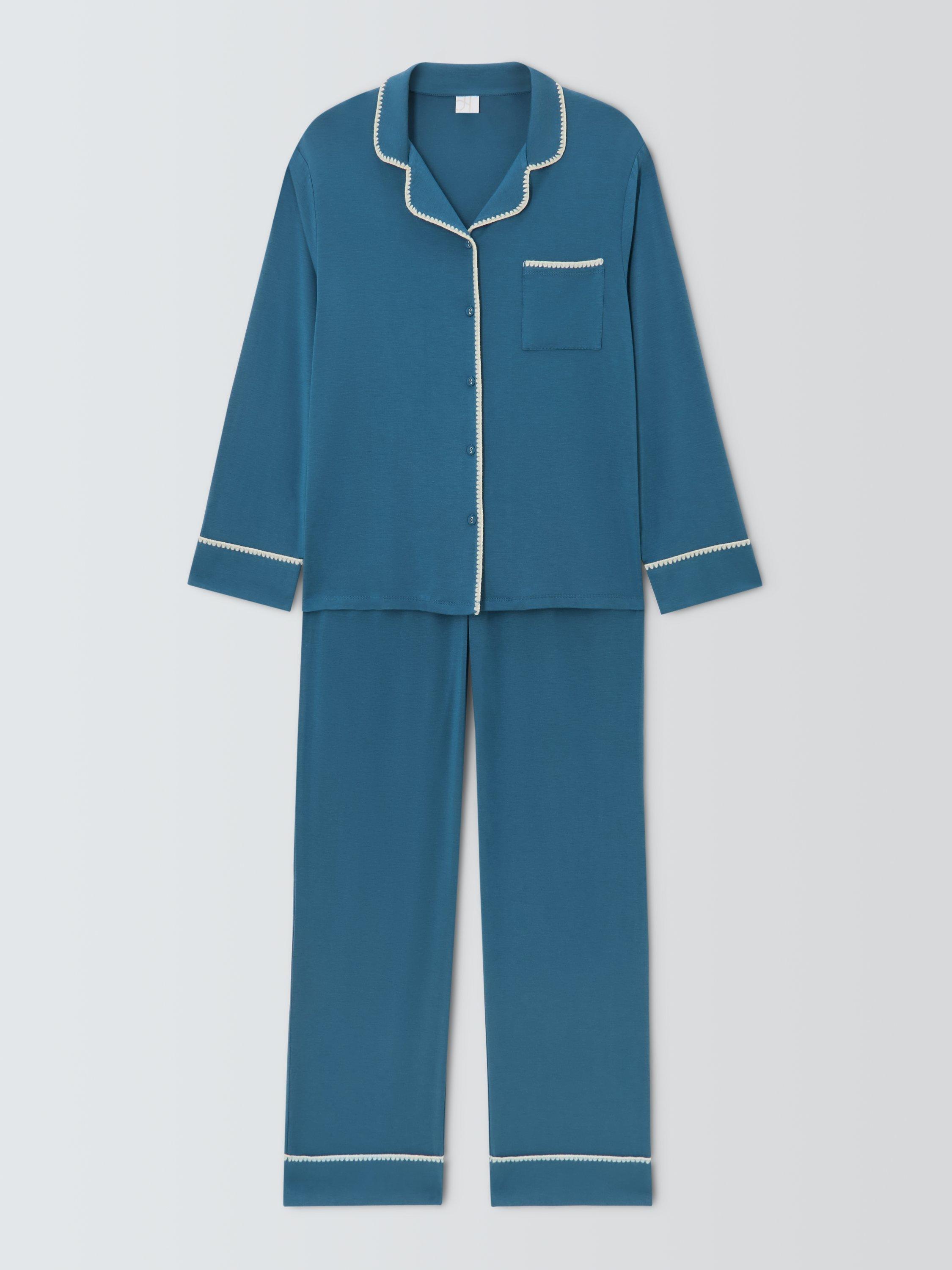 Product image 4 of 5, which shows John Lewis Blanket Stitch Long Pyjama Set containing TENCEL™ Modal, Dark Blue, 10