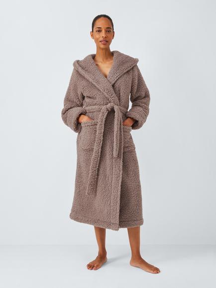 John Lewis Lux Borg Hooded Dressing Gown, Caramel