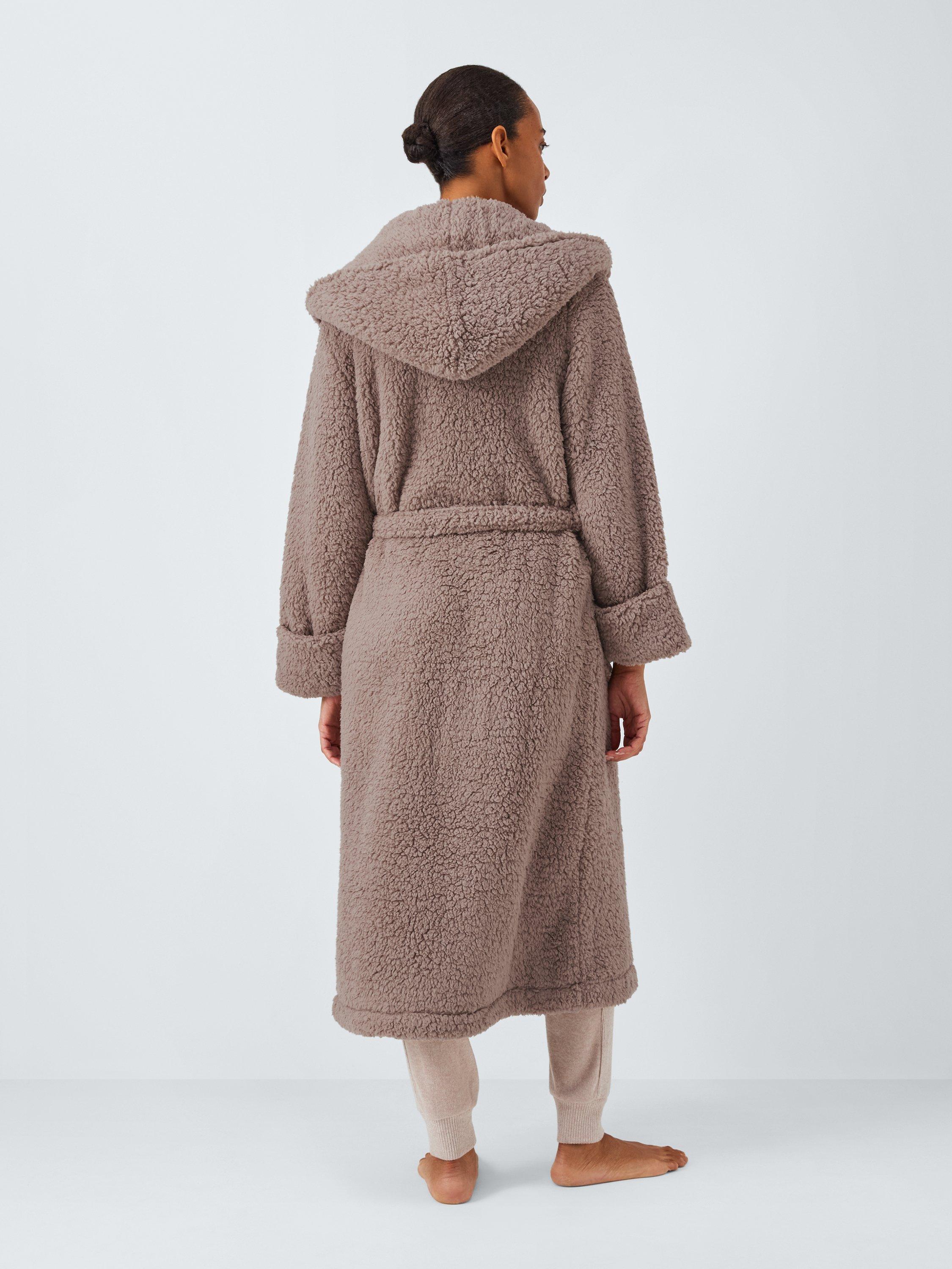 Product image 2 of 6, which shows John Lewis Lux Borg Hooded Dressing Gown, Caramel, S