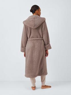 John Lewis Lux Borg Hooded Dressing Gown - view 2, Caramel
