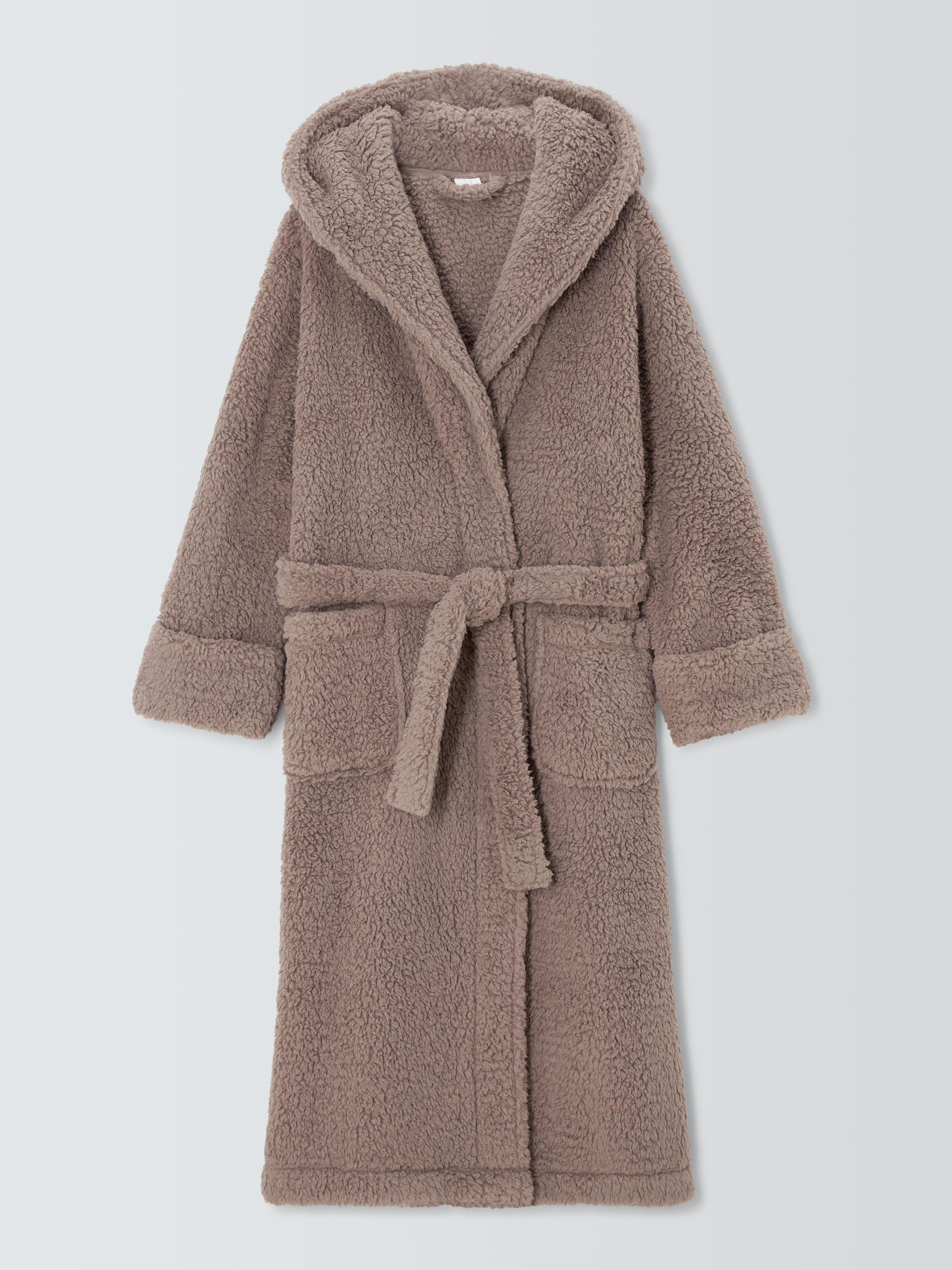 Product image 4 of 6, which shows John Lewis Lux Borg Hooded Dressing Gown, Caramel, S