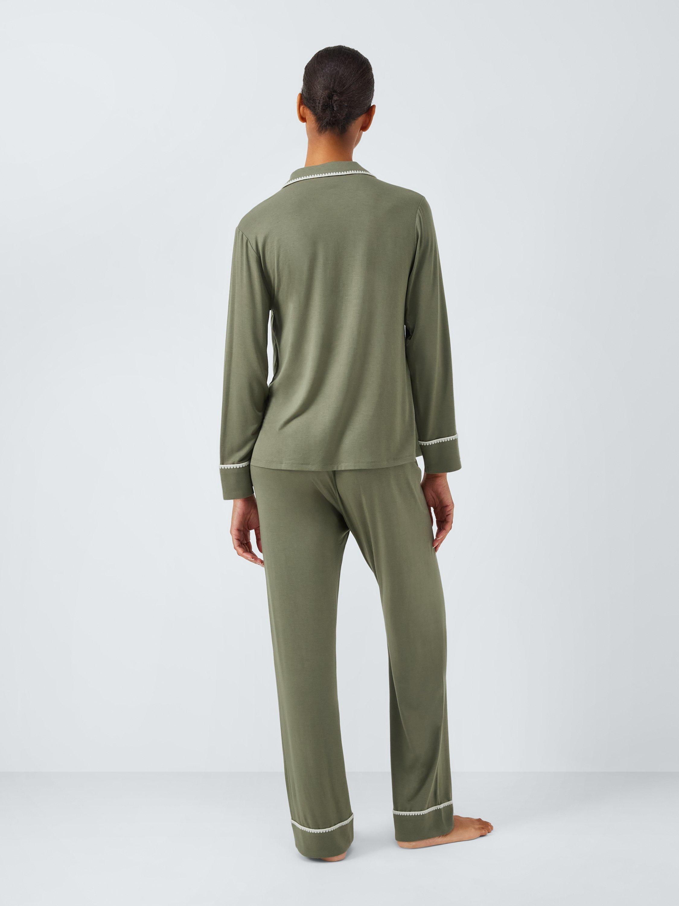 Product image 2 of 6, which shows John Lewis Blanket Stitch Long Pyjama Set containing TENCEL™ Modal, Khaki, 16