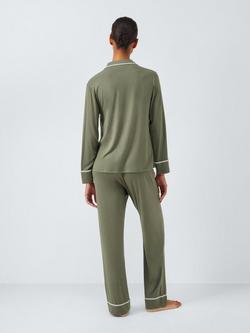 John Lewis Blanket Stitch Long Pyjama Set containing TENCEL™ Modal - view 2, Khaki