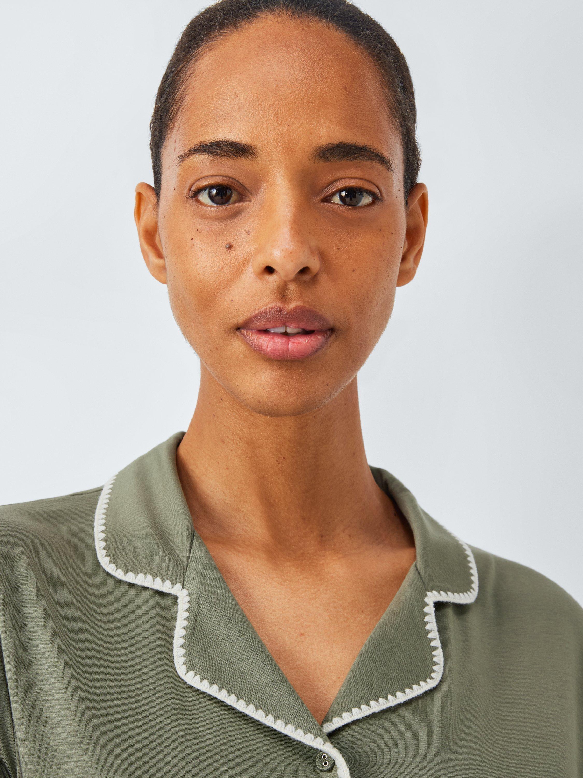 Product image 5 of 6, which shows John Lewis Blanket Stitch Long Pyjama Set containing TENCEL™ Modal, Khaki, 16