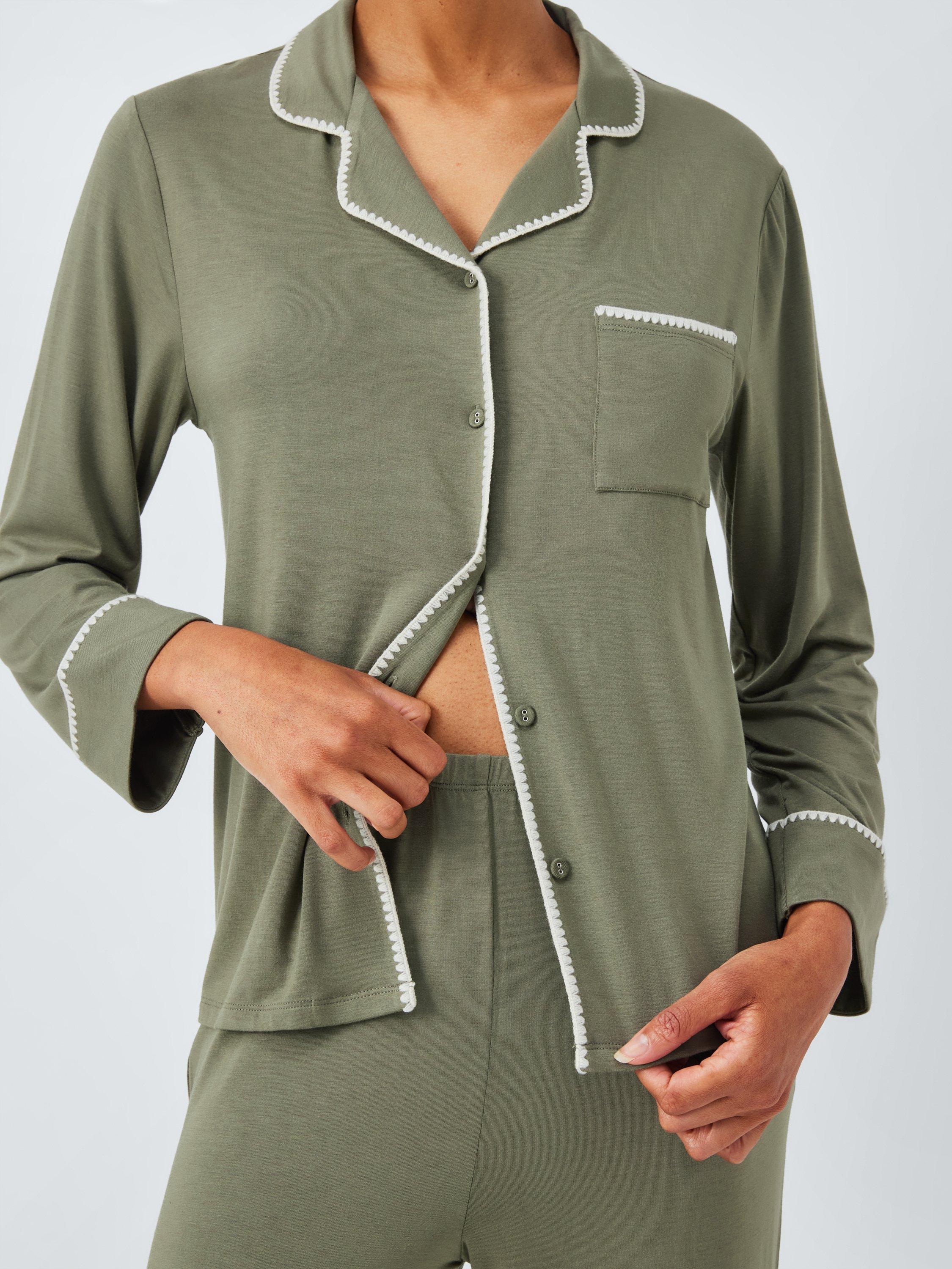Product image 6 of 6, which shows John Lewis Blanket Stitch Long Pyjama Set containing TENCEL™ Modal, Khaki, 16