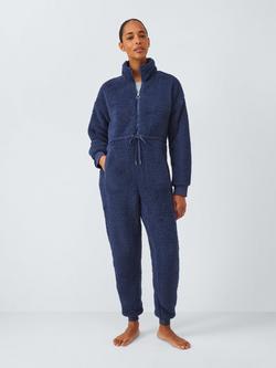 John Lewis Borg Zip Neck Onesie, Crown Blue